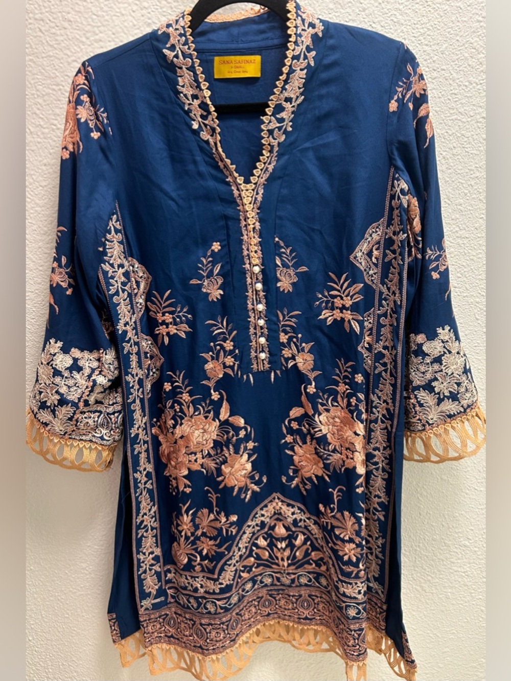 Stunning Sana Safinaz Embroidered Navy & Peach Tunic Dress